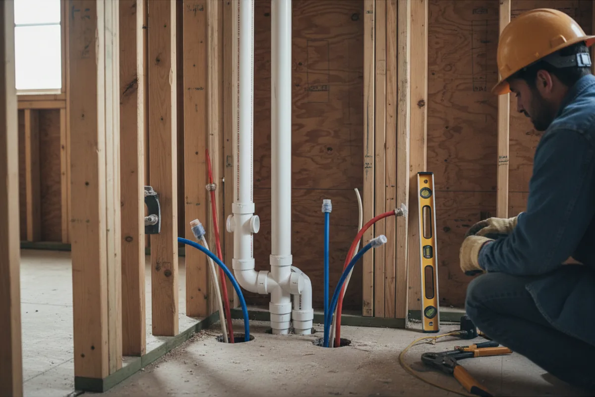 Drain and supply rough-in during Sump Pump Repair in Loraine